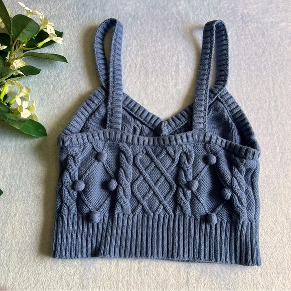 Forever 21 Sz M Blue Knitting Crop Top Sweetheart Neck Spaghetti Straps - Picture 5 of 7
